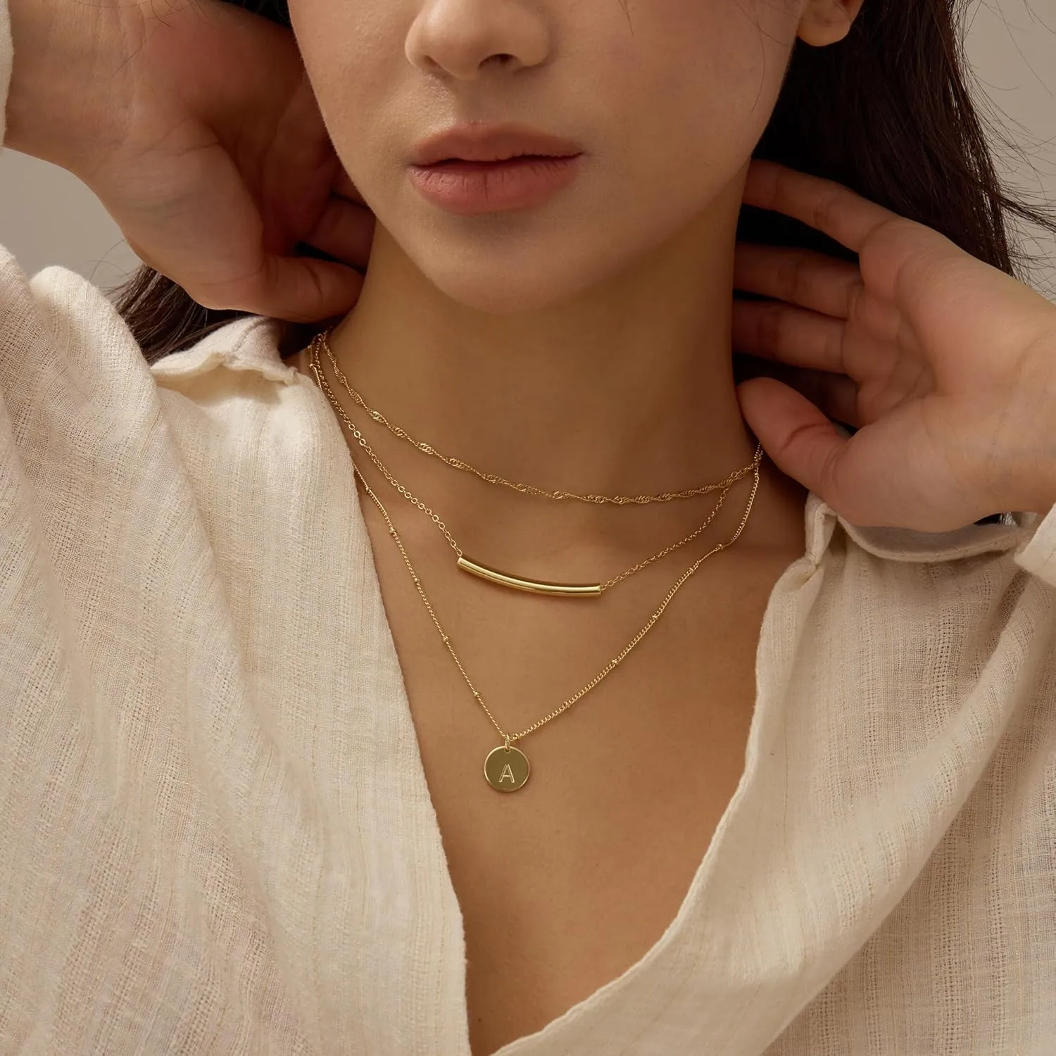 18K Gold Plated Layered Necklaces for Women - Dainty Gold Necklaces, Layered Initial Necklaces for Women Gold, Choker Necklace, Gold Layering Necklaces, Stacked Necklaces for Women, Gold Jewelry Set