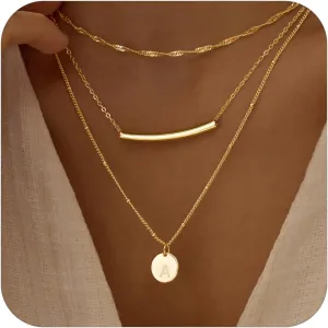 18K Gold Plated Layered Necklaces for Women - Dainty Gold Necklaces, Layered Initial Necklaces for Women Gold, Choker Necklace, Gold Layering Necklaces, Stacked Necklaces for Women, Gold Jewelry Set