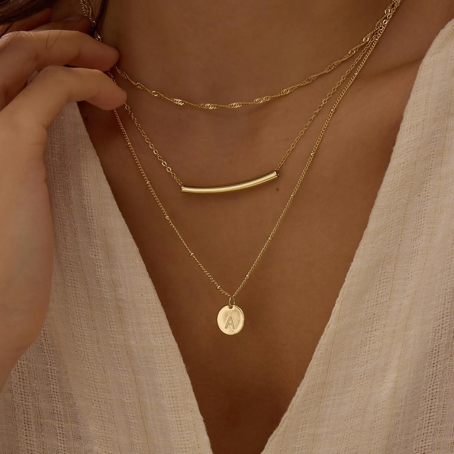 18K Gold Plated Layered Necklaces for Women - Dainty Gold Necklaces, Layered Initial Necklaces for Women Gold, Choker Necklace, Gold Layering Necklaces, Stacked Necklaces for Women, Gold Jewelry Set