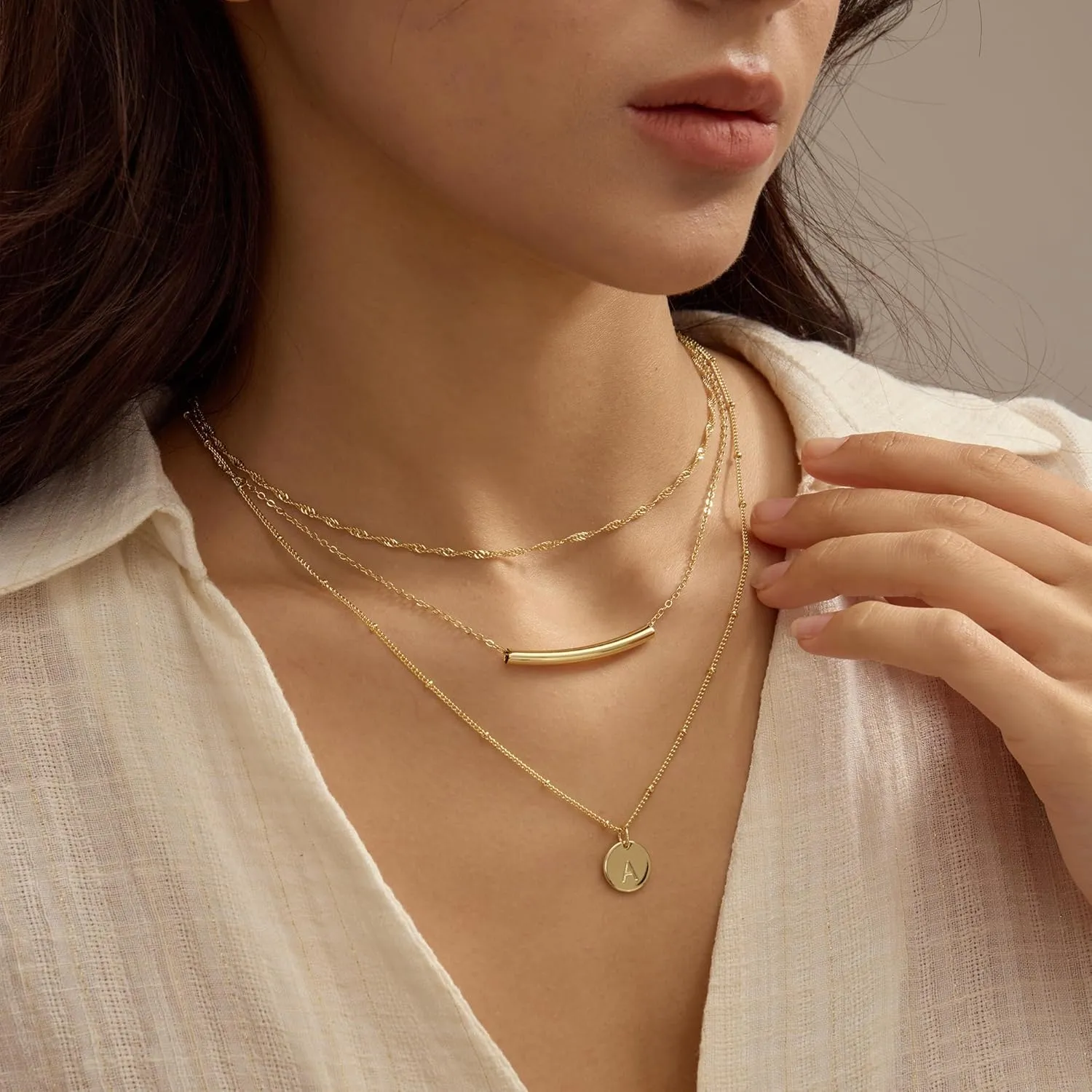 18K Gold Plated Layered Necklaces for Women - Dainty Gold Necklaces, Layered Initial Necklaces for Women Gold, Choker Necklace, Gold Layering Necklaces, Stacked Necklaces for Women, Gold Jewelry Set