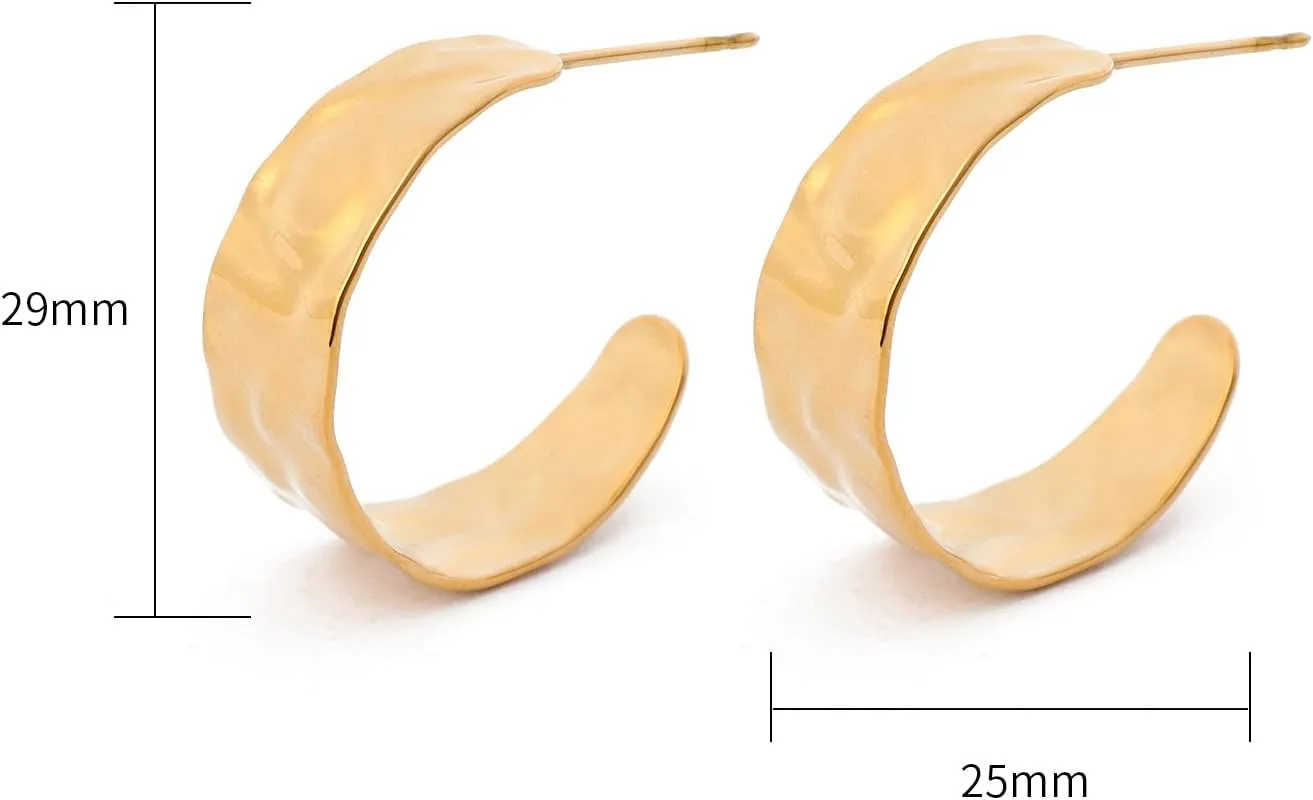 18K Real Gold Plated Hoop Earrings for Women Trendy Chunky Gold Earrings Stainless Steel Gold Open Hoop Jewelry Gift for Wife Girlfriend