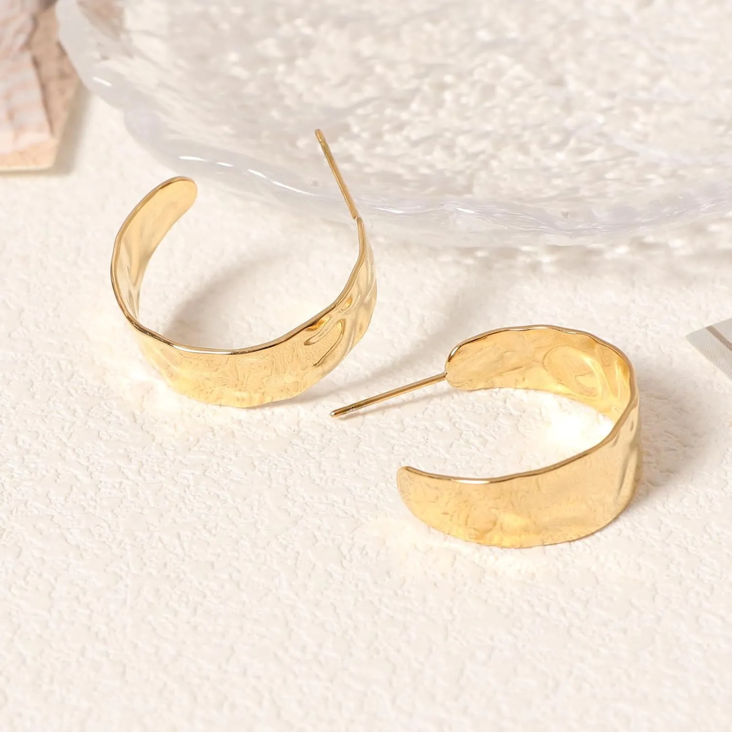 18K Real Gold Plated Hoop Earrings for Women Trendy Chunky Gold Earrings Stainless Steel Gold Open Hoop Jewelry Gift for Wife Girlfriend