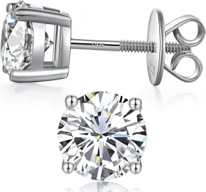 18K White Gold Plated Simulated Diamond Earrings for Men Women Cubic Zirconia Stud Earrings 925 Sterling Silver Screw Back CZ Stud Earrings 4MM-8MM for Unisex