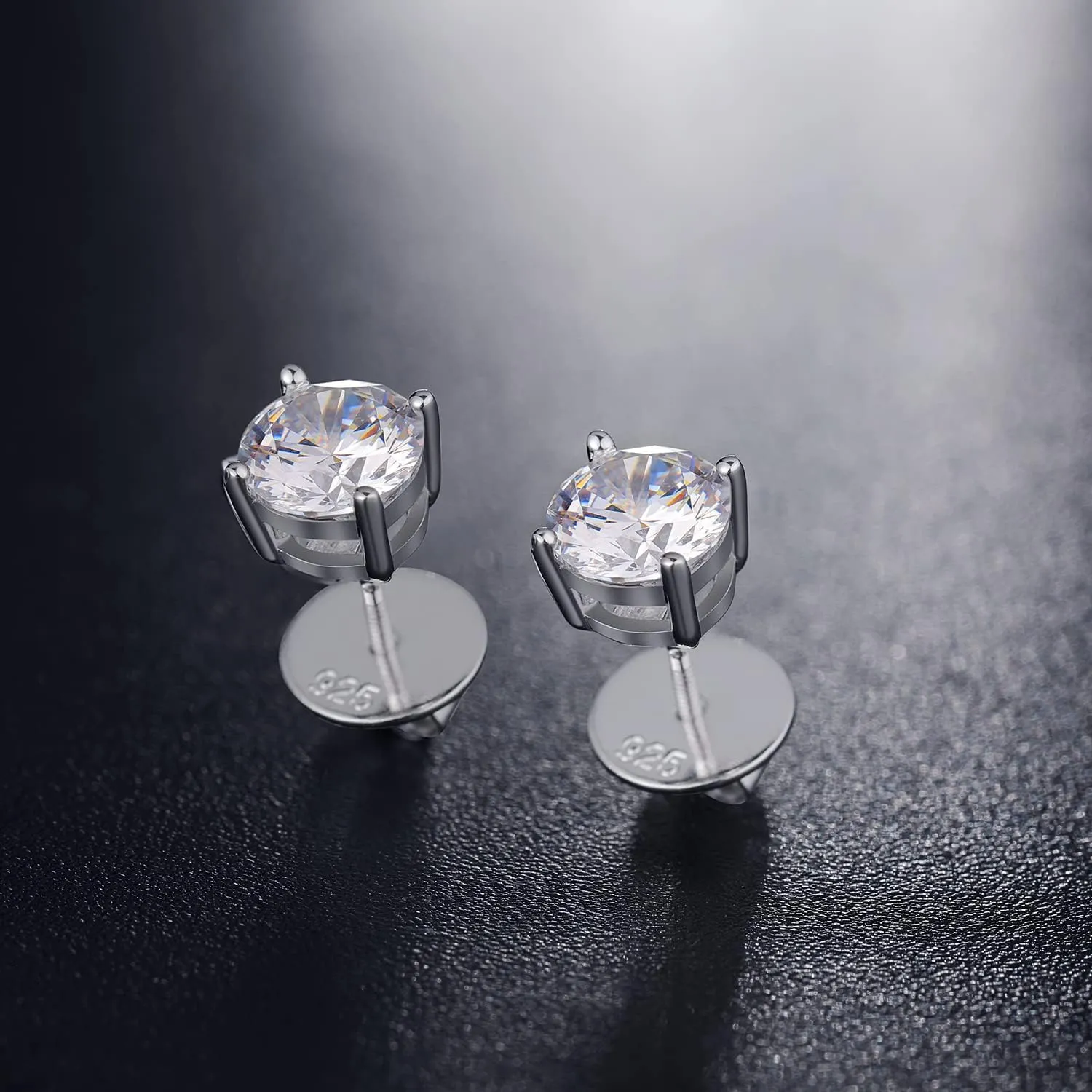 18K White Gold Plated Simulated Diamond Earrings for Men Women Cubic Zirconia Stud Earrings 925 Sterling Silver Screw Back CZ Stud Earrings 4MM-8MM for Unisex