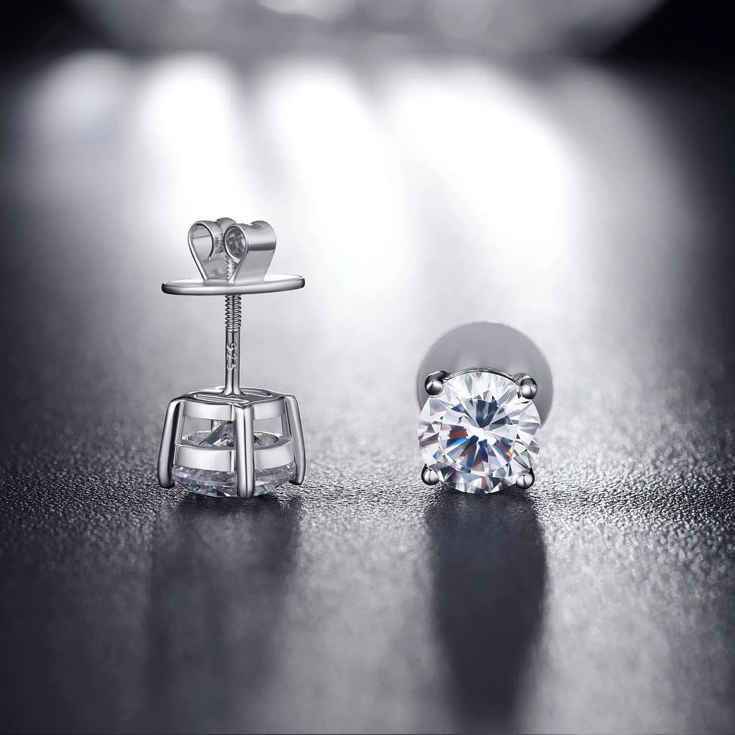 18K White Gold Plated Simulated Diamond Earrings for Men Women Cubic Zirconia Stud Earrings 925 Sterling Silver Screw Back CZ Stud Earrings 4MM-8MM for Unisex