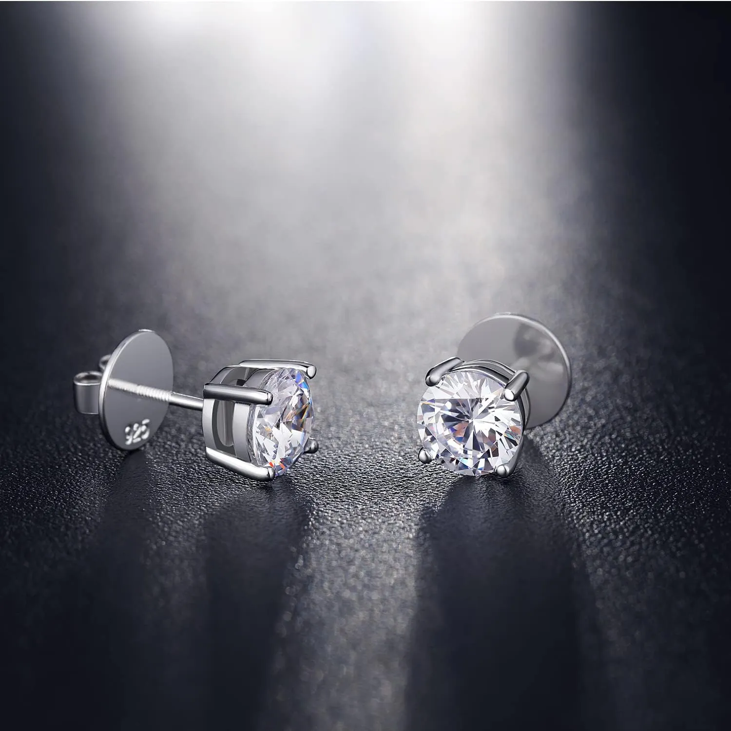 18K White Gold Plated Simulated Diamond Earrings for Men Women Cubic Zirconia Stud Earrings 925 Sterling Silver Screw Back CZ Stud Earrings 4MM-8MM for Unisex
