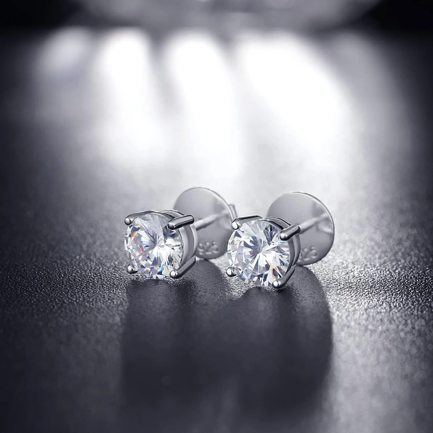 18K White Gold Plated Simulated Diamond Earrings for Men Women Cubic Zirconia Stud Earrings 925 Sterling Silver Screw Back CZ Stud Earrings 4MM-8MM for Unisex