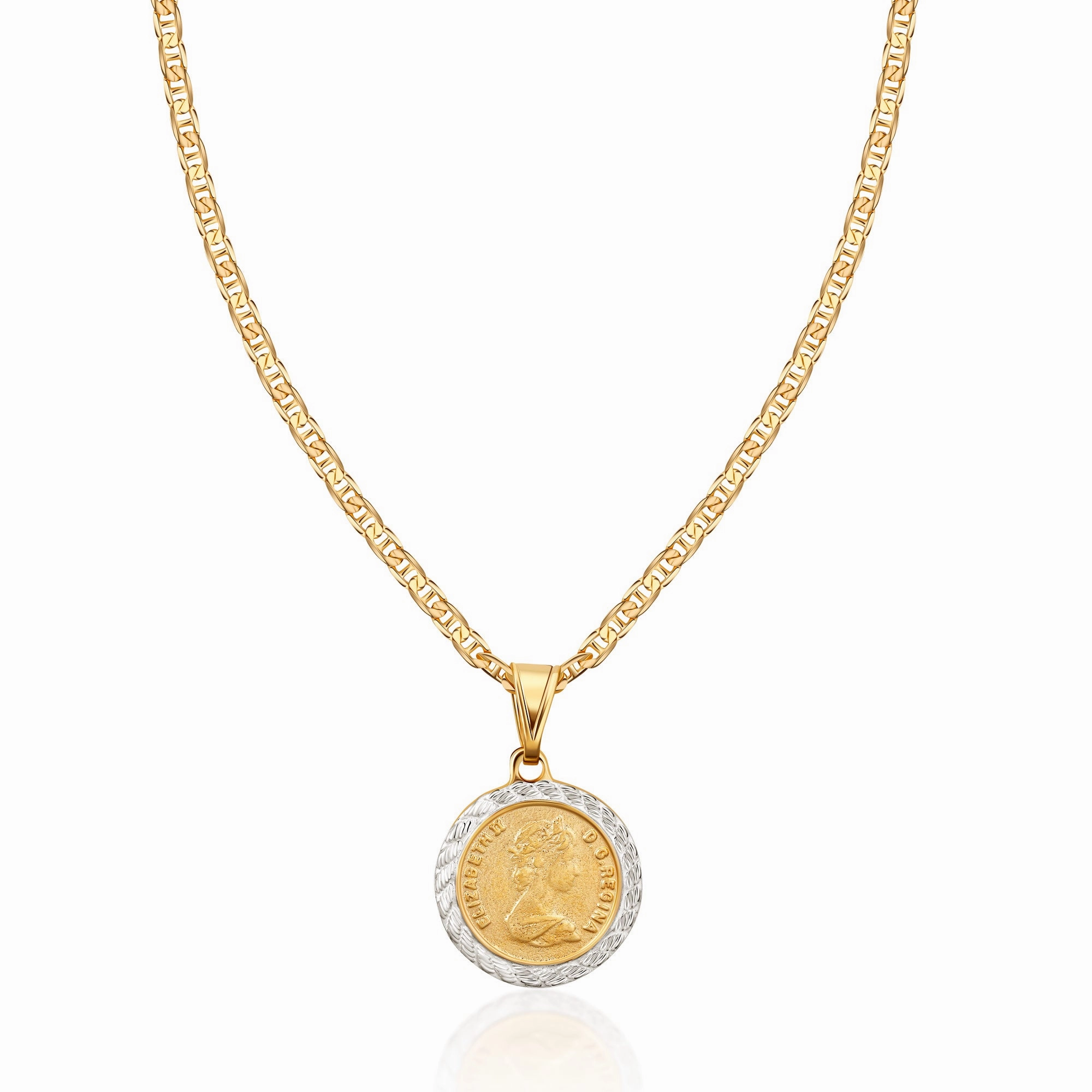 Exclusive Adornment Celebration Accessory 18K Gold Plated 2 Tone Coin Pendant Necklace
