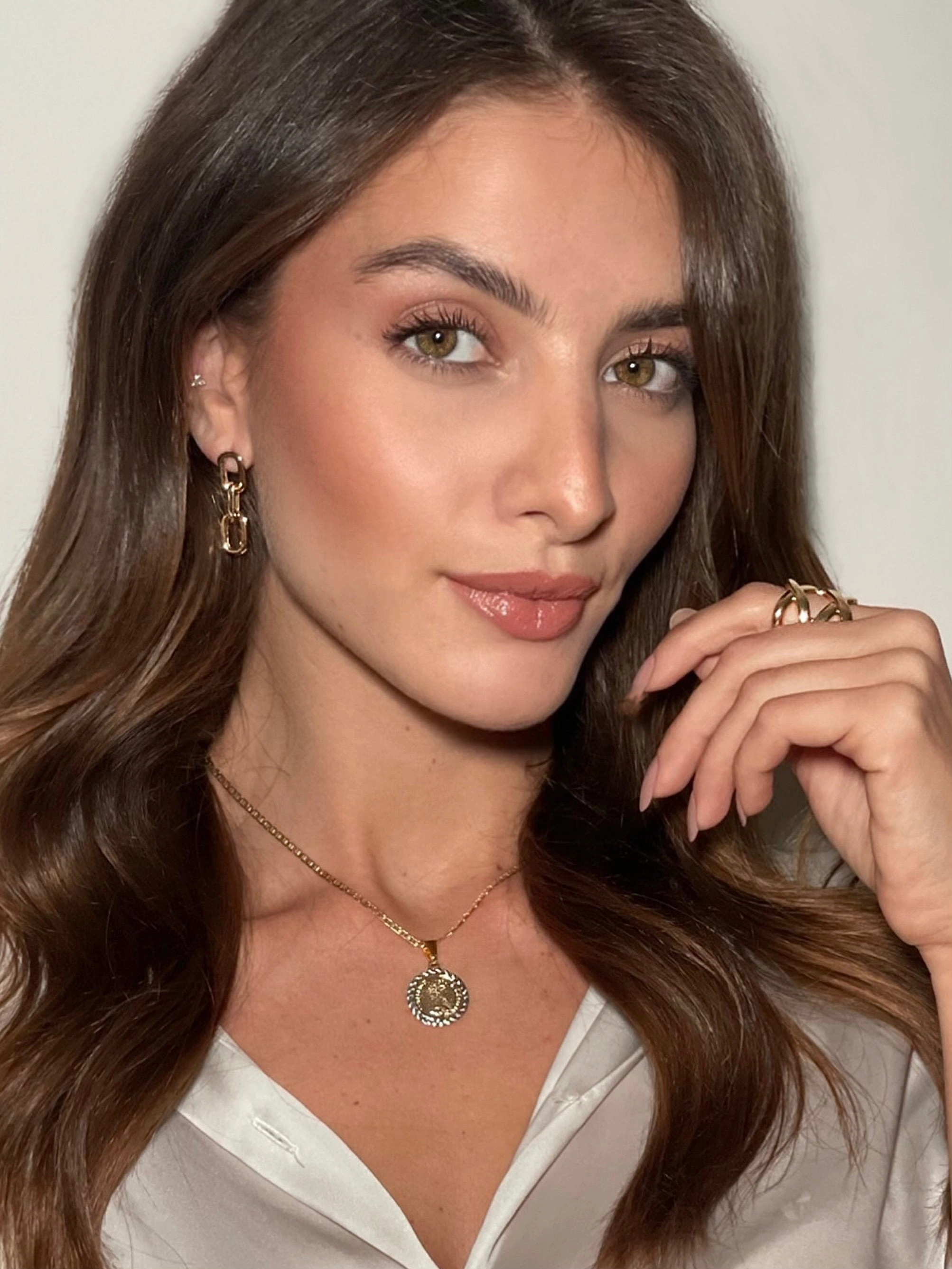 Sparkling Piece Active Accent 18K Gold Plated 2 Tone Coin Pendant Necklace