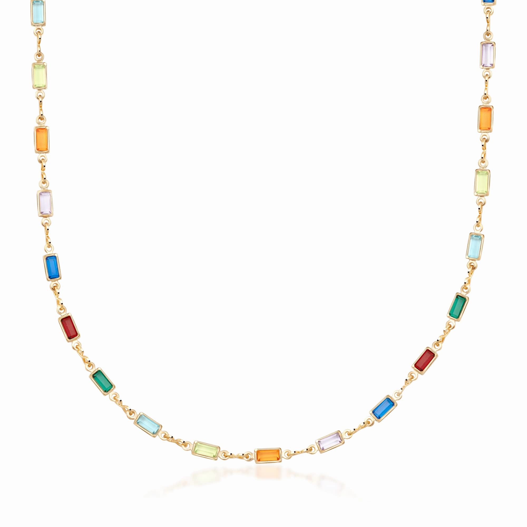 18K Gold Plated Dark Multicolor Crystal Baguette Necklace Networking Item