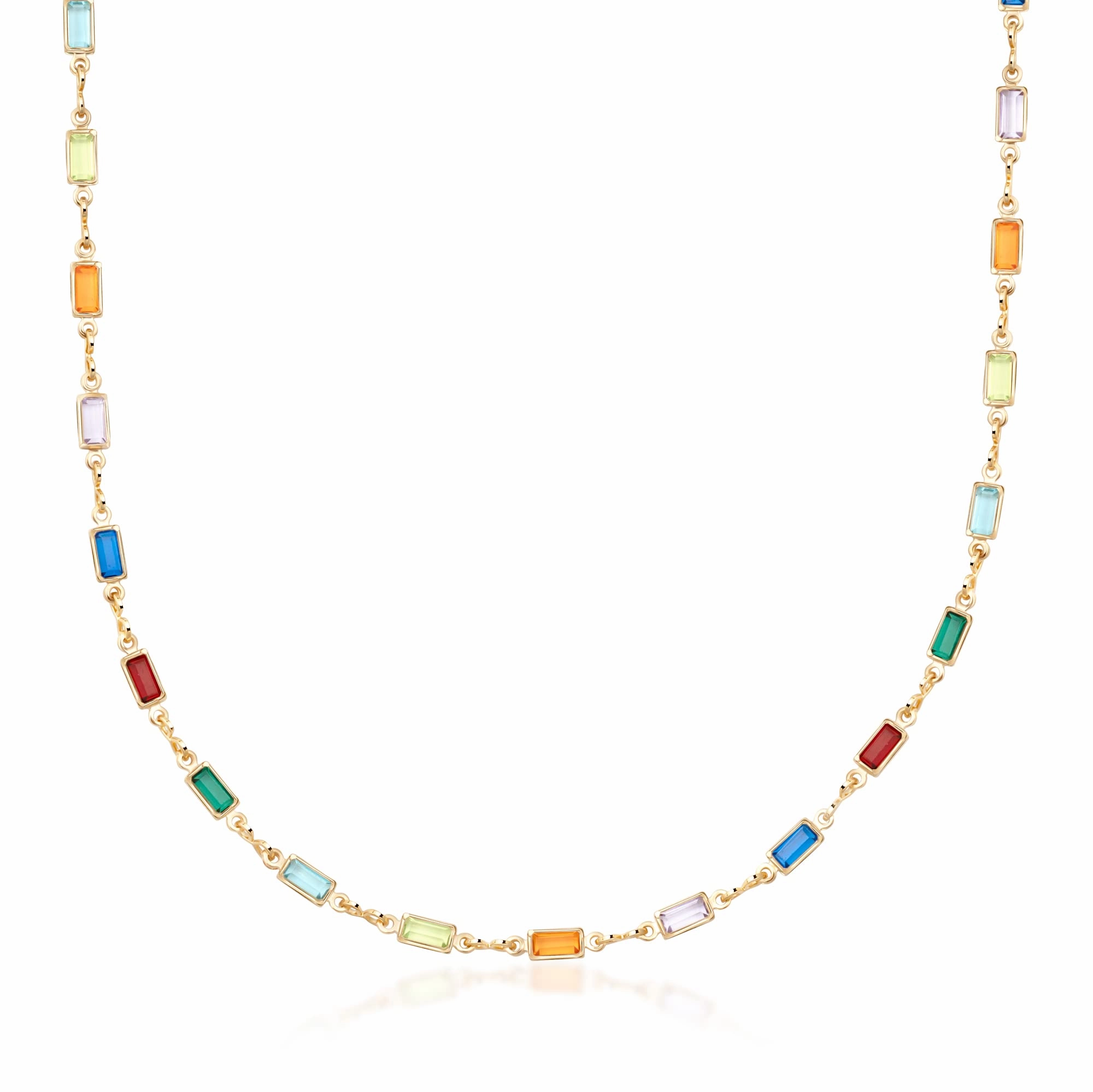18K Gold Plated Dark Multicolor Crystal Baguette Necklace Pendant Jewelry Artisan Adornment