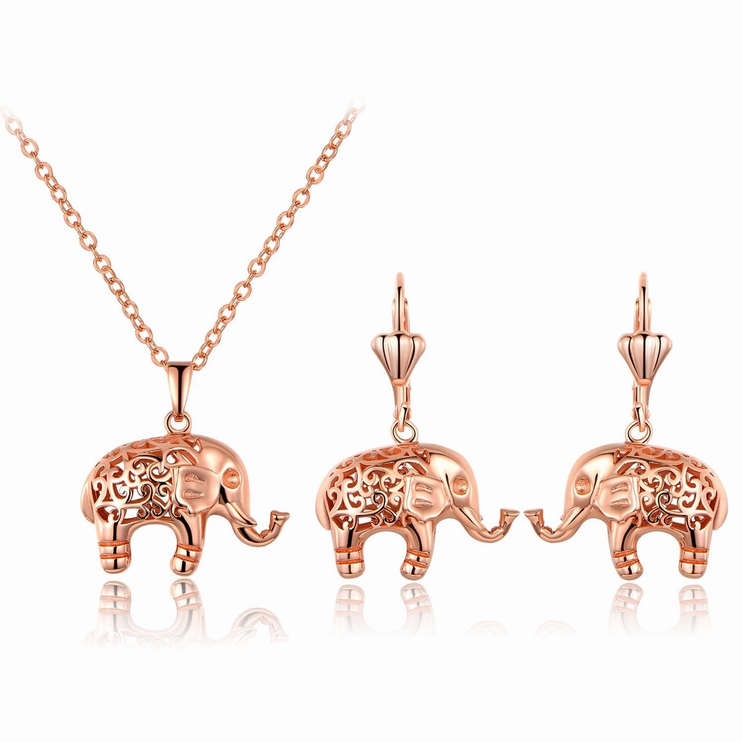 Couple Gift 18K Gold Plated Good Luck Elephant Necklace and Earring Set