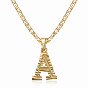 18K Gold Plated Initial Necklace with Diamond Cut Initial,18" Chain with 2" Extension Casual Look