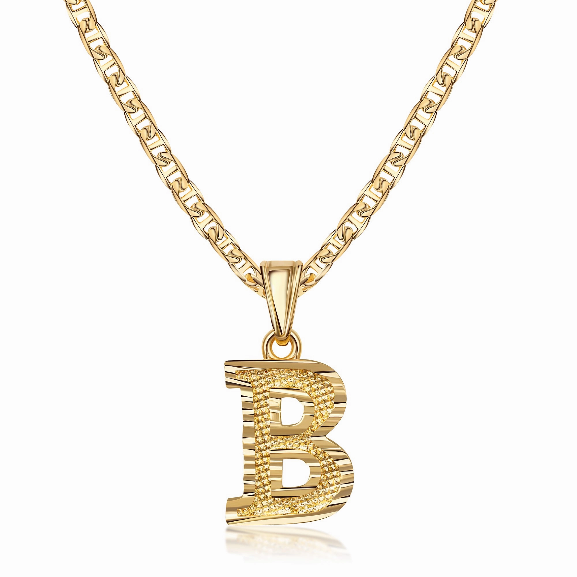 18K Gold Plated Initial Necklace with Diamond Cut Initial,18" Chain with 2" Extension Splendid Jewelry