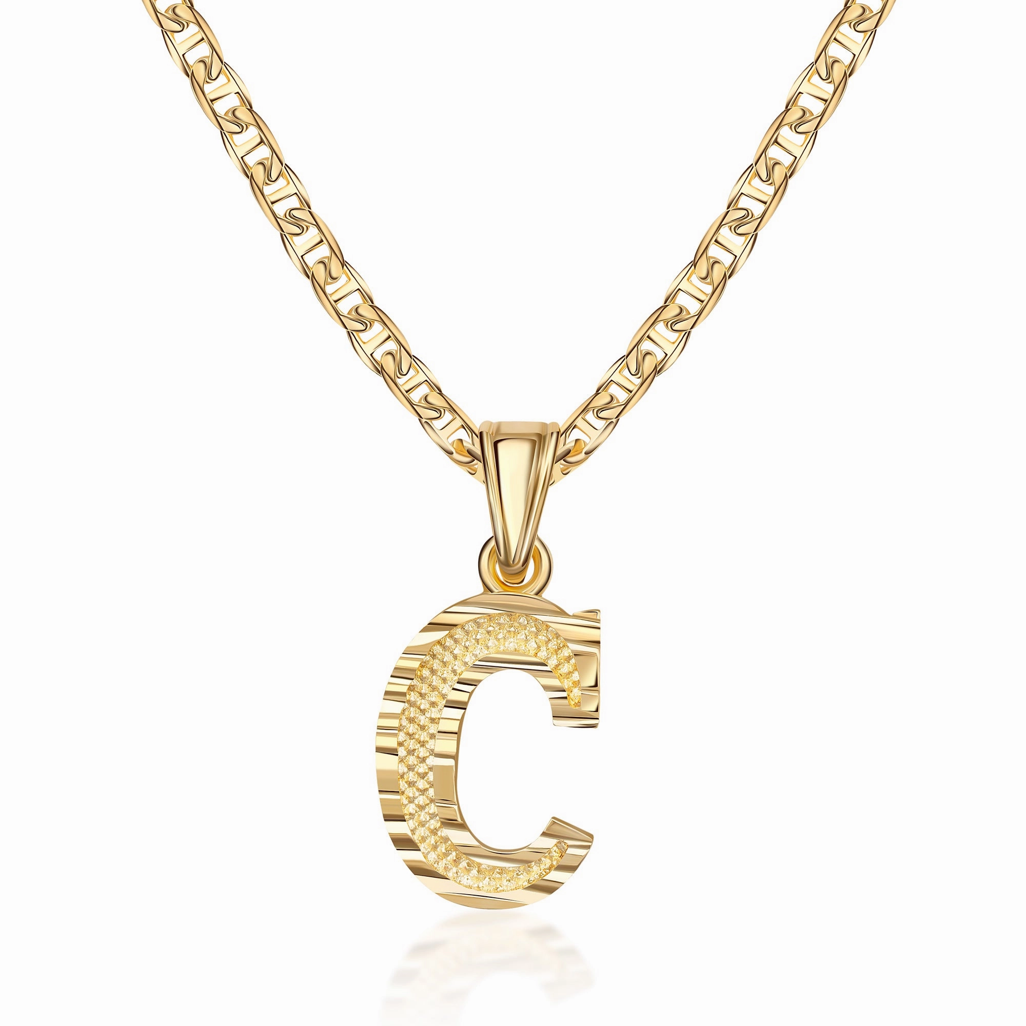 Fine Gift Wedding Gift 18K Gold Plated Initial Necklace with Diamond Cut Initial,18" Chain with 2" Extension