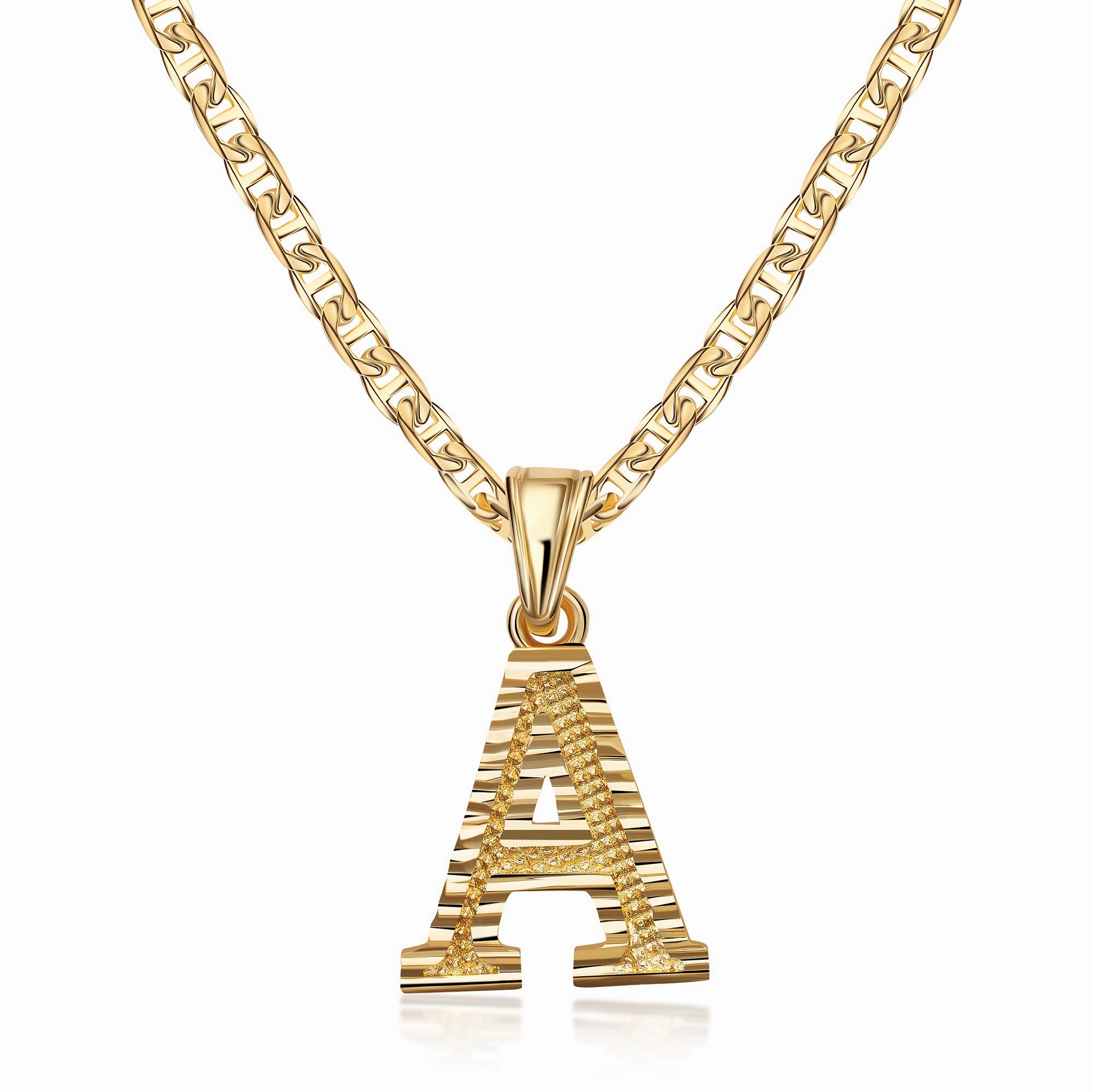 18K Gold Plated Initial Necklace with Diamond Cut Initial,18" Chain with 2" Extension Casual Look