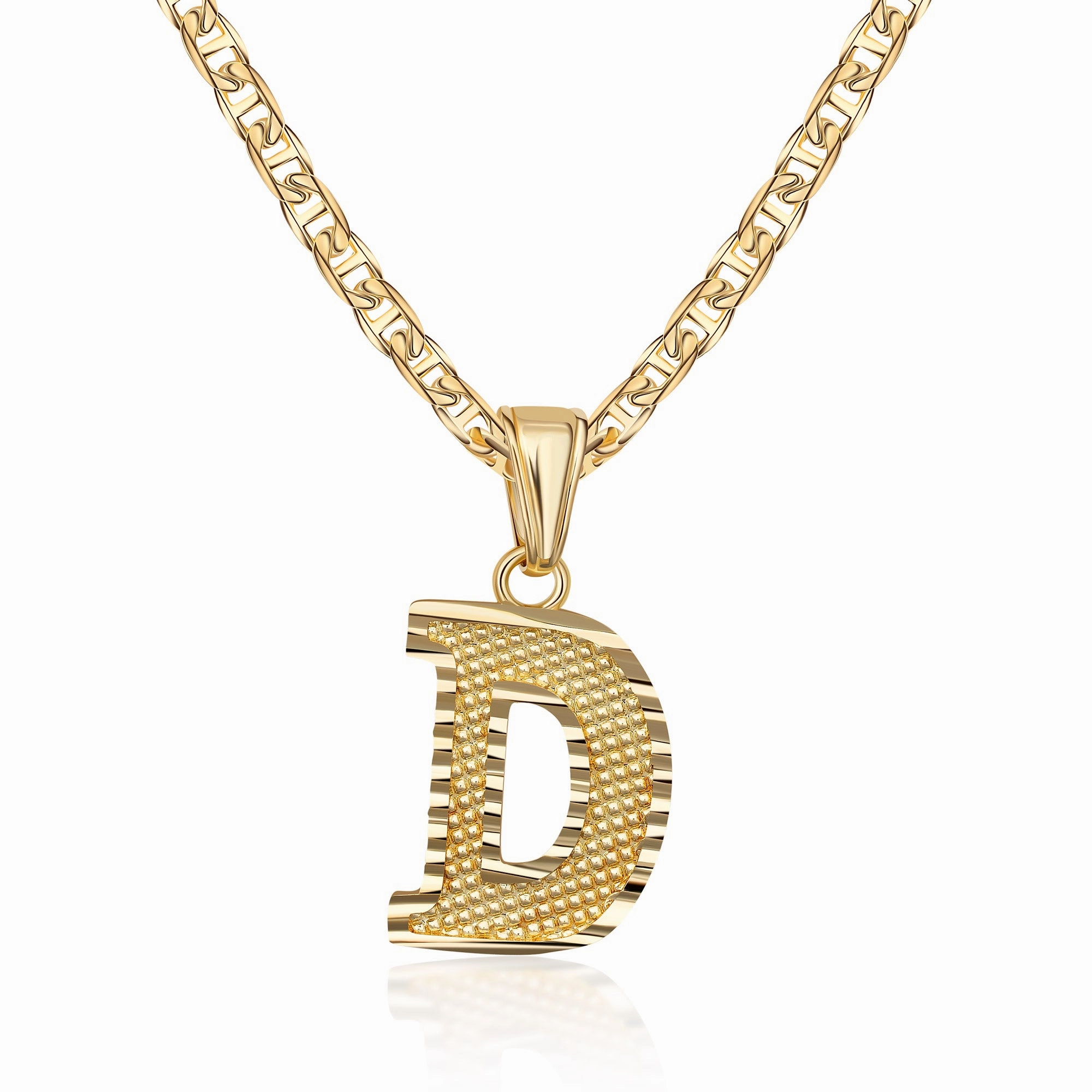18K Gold Plated Initial Necklace with Diamond Cut Initial,18" Chain with 2" Extension Event Style