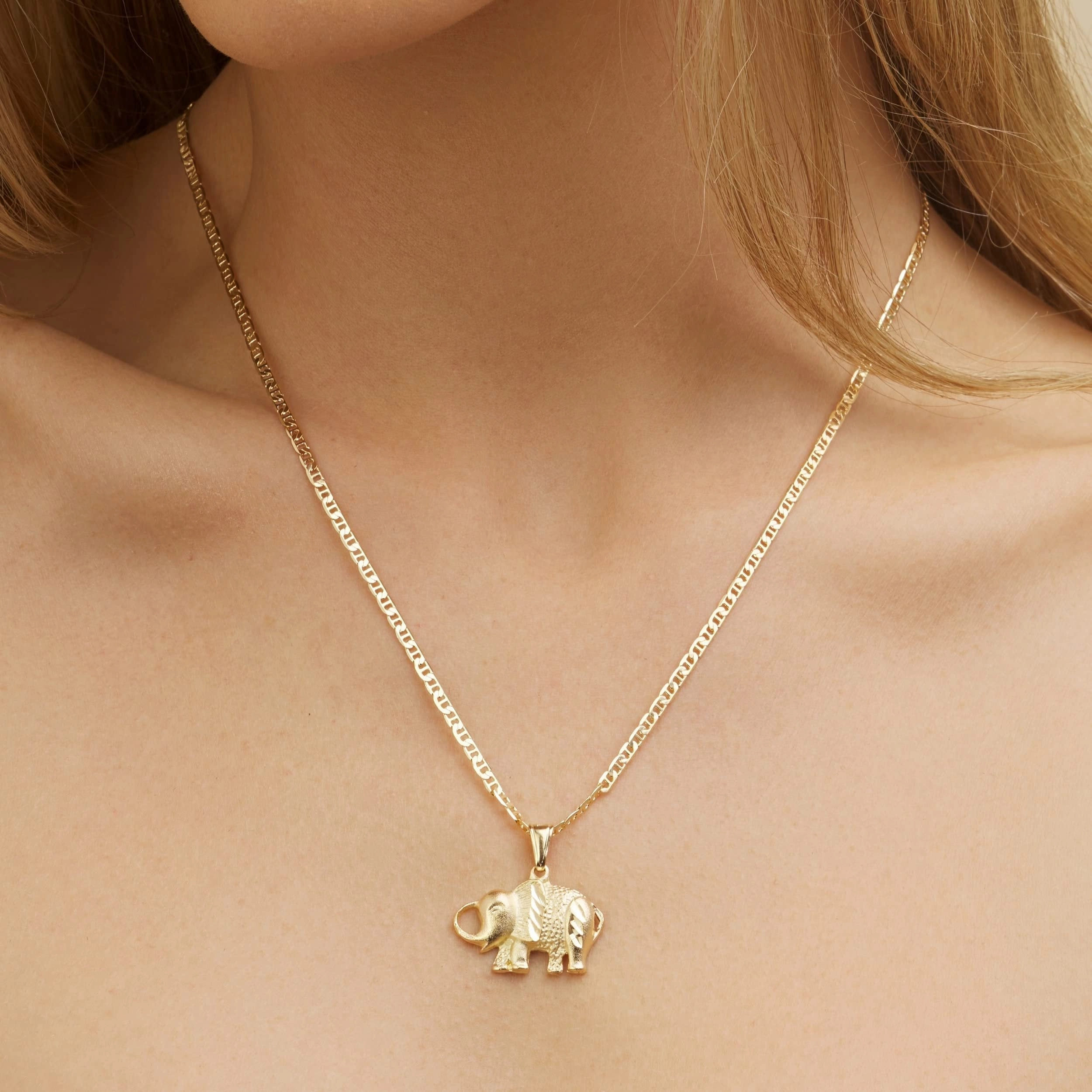 Artful Style Family Gathering Piece 18K Gold Plated Lucky Elephant Pendant Necklace