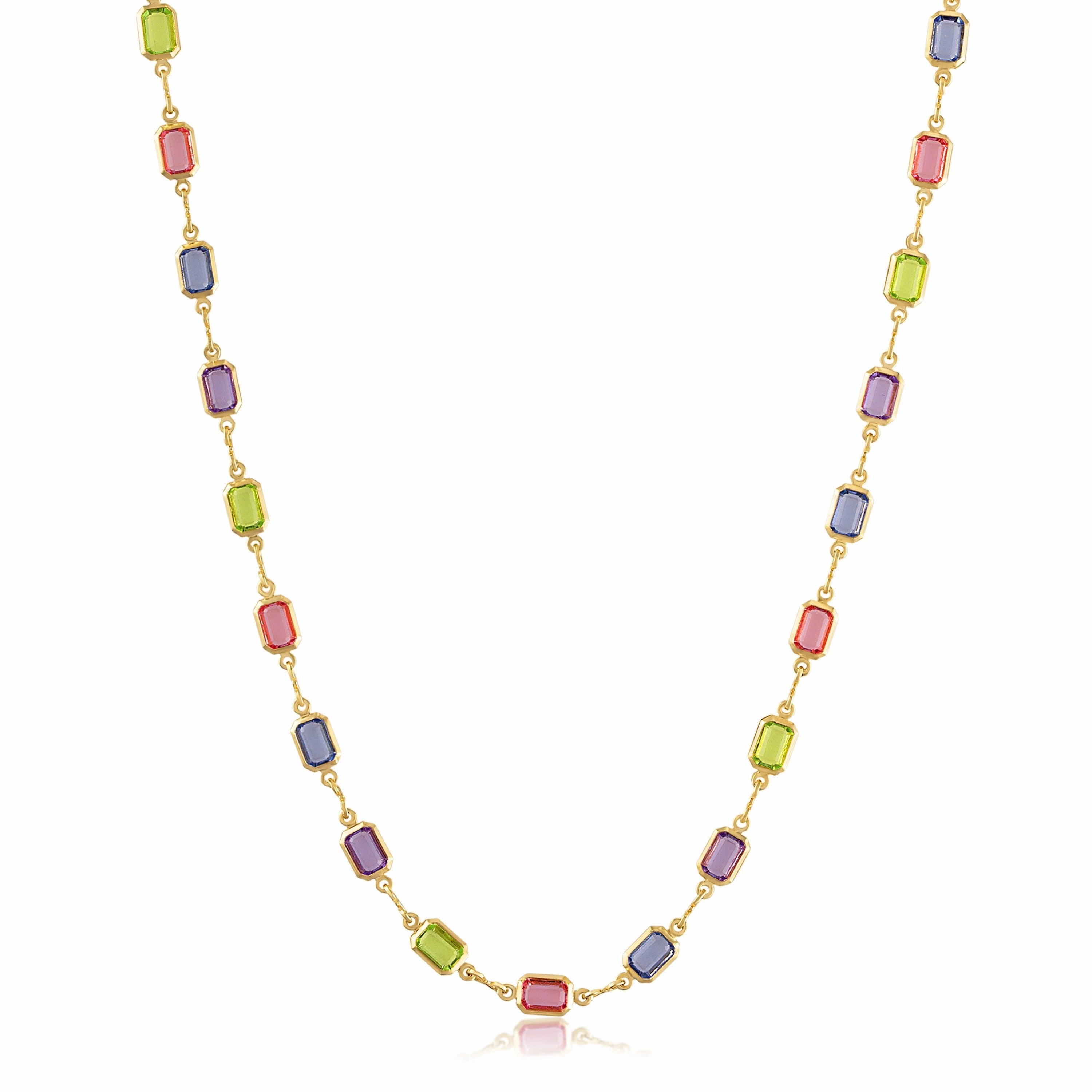 Fashion Hit Statement Look 18k gold Plated Multi-Color Baguette-Cut Crystal Necklace