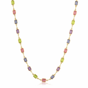 18k gold Plated Multi-Color Baguette-Cut Crystal Necklace Effortless Chic Memento Adornment