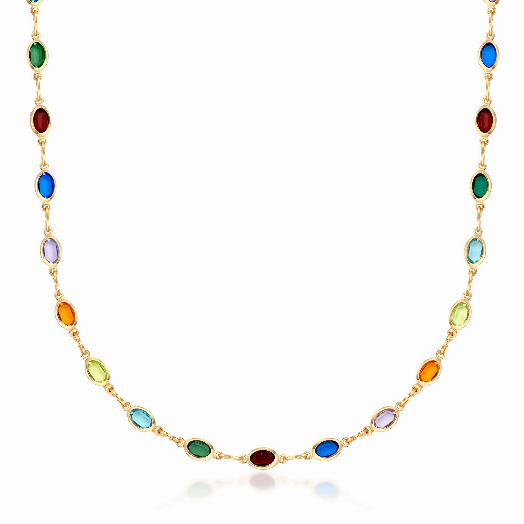 Excellent Design Great Jewelry 18k Gold Plated Oval-Cut Crystal Multi-Color Necklace