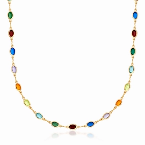 Bold Accessory 18k Gold Plated Oval-Cut Crystal Multi-Color Necklace