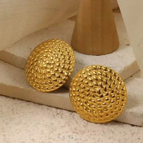 18K Gold Plated Stainless Steel Over Size Round Shaped Statement Stud Earring Magnificent Adornment