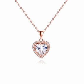 18K Rose Gold Plated Crystal Heart Necklace Elegant Gift Mass Produced Jewelry