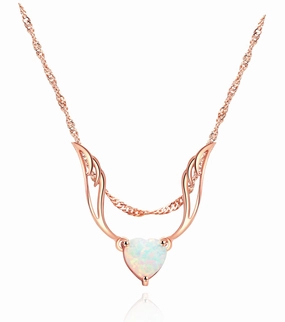 Picnic Ready Sparkling Detail 18K Rose Gold Plated Opal Guardian Angel Necklace