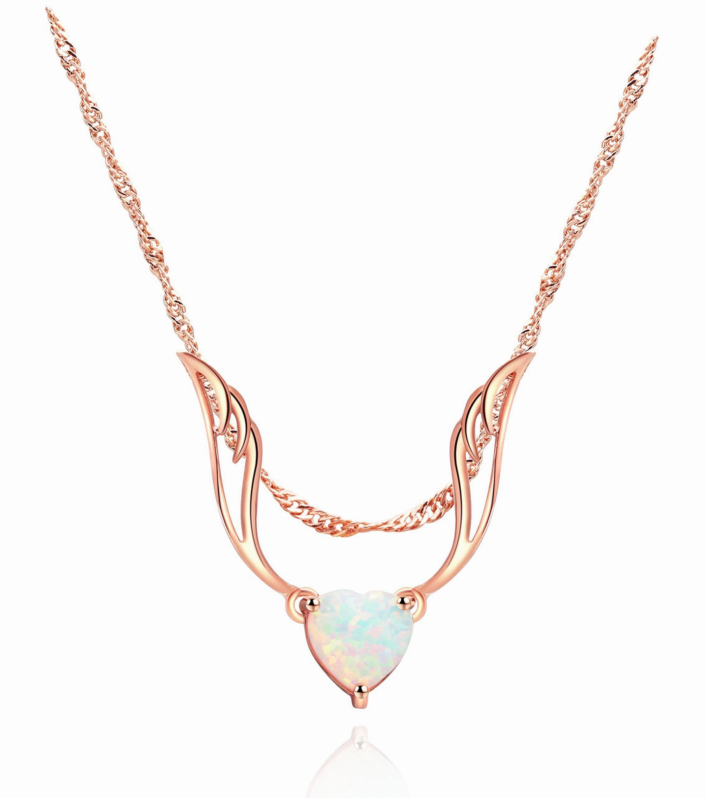 Picnic Ready Sparkling Detail 18K Rose Gold Plated Opal Guardian Angel Necklace