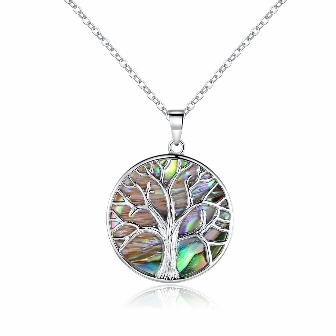 18K White Gold Plated Abalone Tree of Life Necklace Creative Style Durable Jewelry