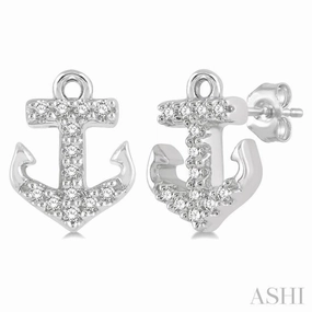 Simple Style 1/10 ctw Anchor Round Cut Diamond Petite Fashion Earring in 10K White Gold