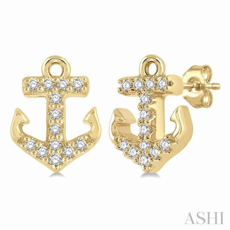 1/10 ctw Anchor Round Cut Diamond Petite Fashion Earring in 10K Yellow Gold Effortless Touch Artisan Style