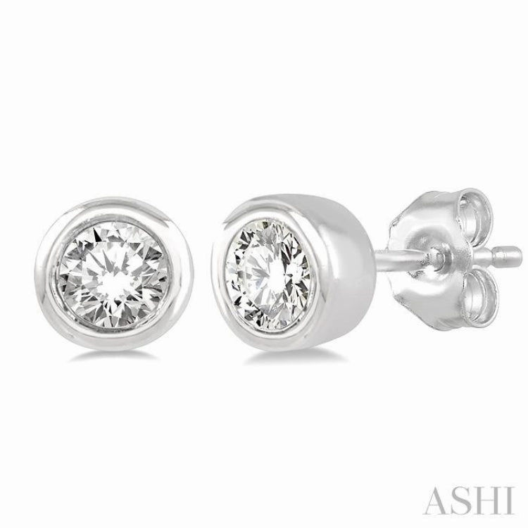 Wedding Gift 1/10 Ctw Bezel Round Cut Diamond Petite Stud Earring in 10K White Gold