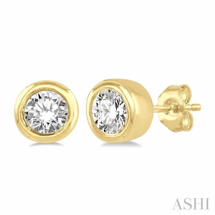Petite Glam 1/10 Ctw Bezel Round Cut Diamond Petite Stud Earring in 10K Yellow Gold