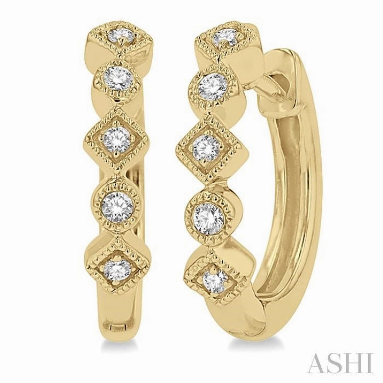 1/10 ctw Circular & Rhombus Mount Round Cut Diamond Huggie Petite Earrings in 10K Yellow Gold Event Glow