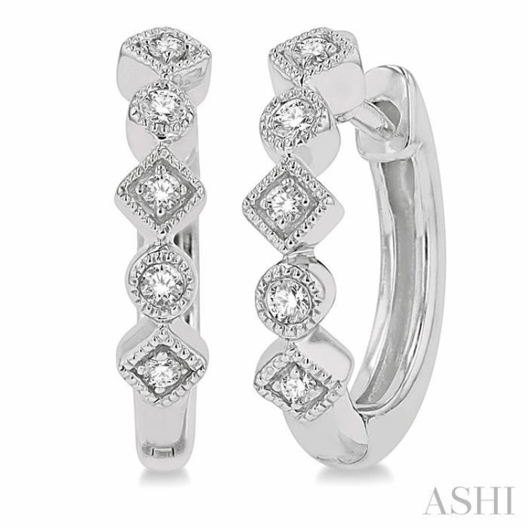 Crisp Style 1/10 ctw Circular & Rhombus Mount Round Cut Diamond Huggie Petite Earrings in 14K White Gold