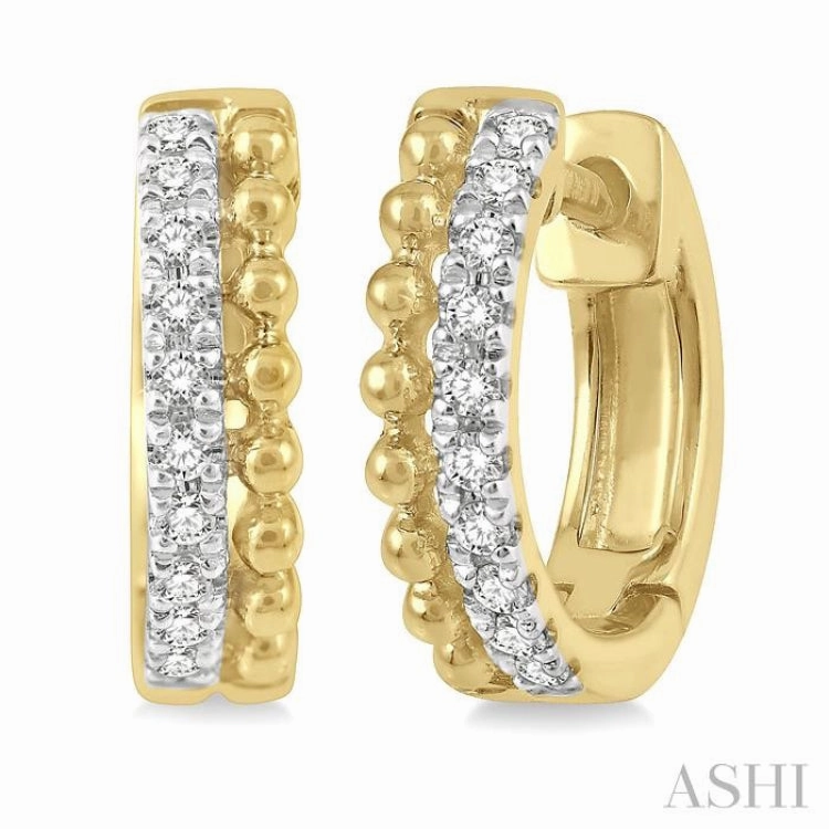 1/10 ctw Circular Bead & Round Cut Diamond Huggie Petite Earrings in 10K Yellow Gold Balanced Detail Bright Reflection