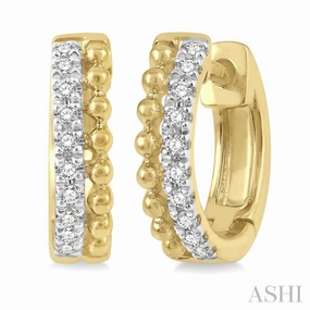 1/10 ctw Circular Bead & Round Cut Diamond Huggie Petite Earrings in 10K Yellow Gold Balanced Detail Bright Reflection