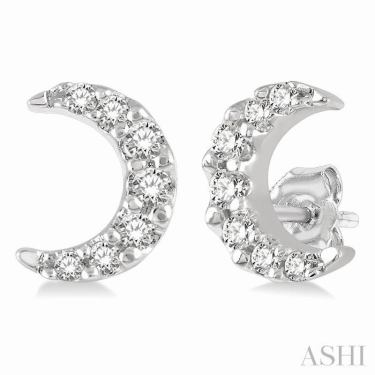 1/10 Ctw Crescent Moon Round Cut Diamond Petite Fashion Earring in 10K White Gold Elegant Feel