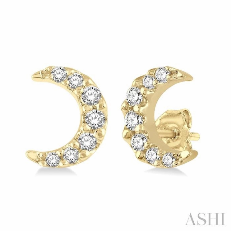 Unique Spark Polished Shine 1/10 Ctw Crescent Moon Round Cut Diamond Petite Fashion Earring in 10K Yellow Gold
