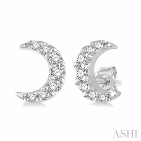 1/10 Ctw Crescent Moon Round Cut Diamond Petite Fashion Earring in 14K White Gold Artistic Detail