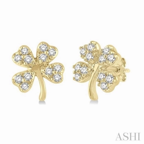 1/10 Ctw Four-Leaf Clover Round Cut Diamond Petite Fashion Earring in 10K Yellow Gold Delicate Pop High Polish