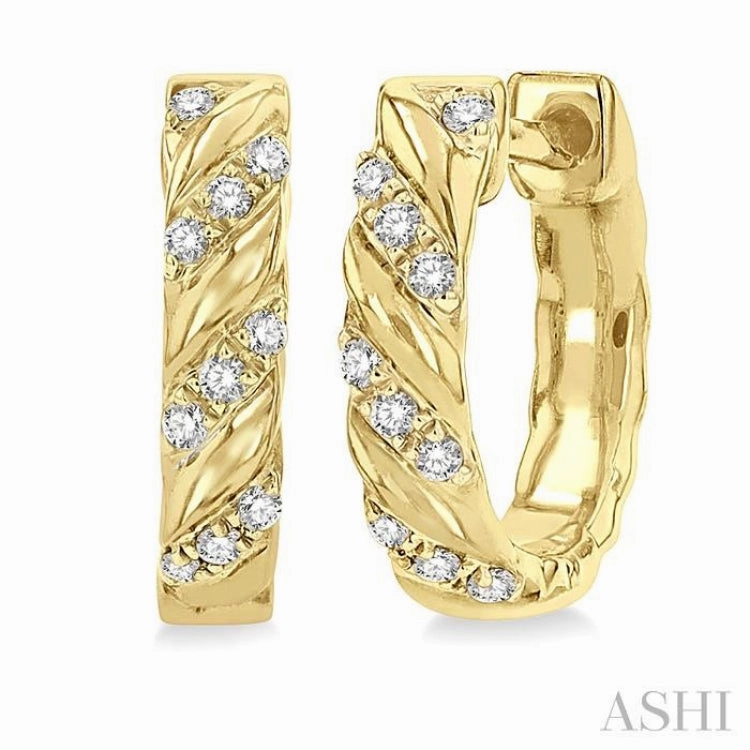 1/10 ctw Half Twirl Round Cut Diamond Huggie Petite Earrings in 10K Yellow Gold Radiant Piece Bold Form