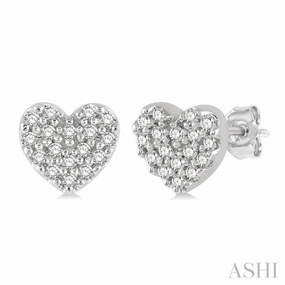 1/10 Ctw Heart Charm Round Cut Diamond Petite Fashion Earring in 10K White Gold Classic Edge Bridal Look
