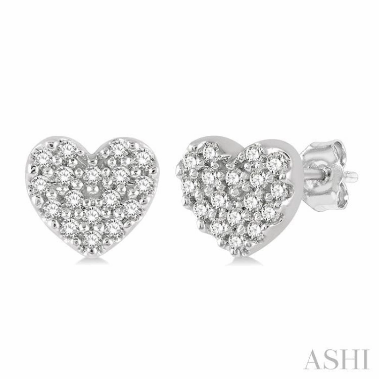 1/10 Ctw Heart Charm Round Cut Diamond Petite Fashion Earring in 10K White Gold Classic Edge Bridal Look