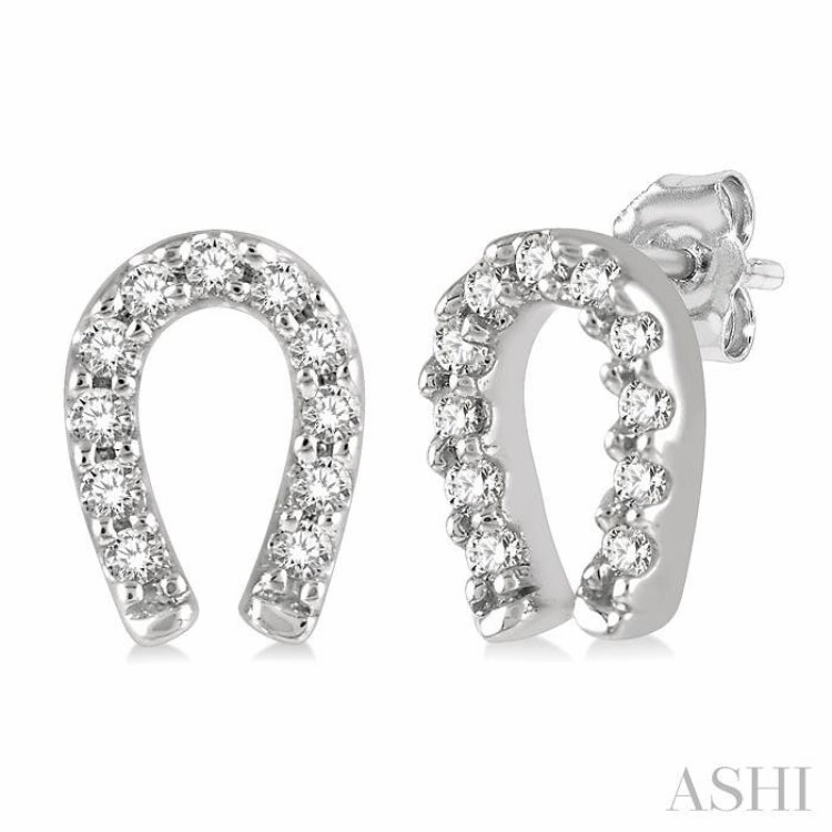 Special Style Fashionable Style 1/10 Ctw Horseshoe Charm Round Cut Diamond Petite Earring in 10K White Gold