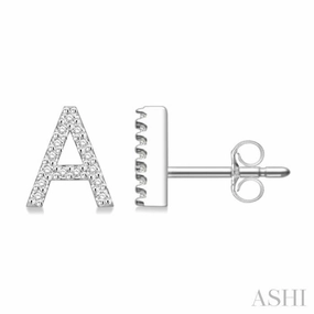Opulent Shine Precious Gifts 1/10 Ctw Initial 'A' Round Cut Diamond Earrings in 10K White Gold