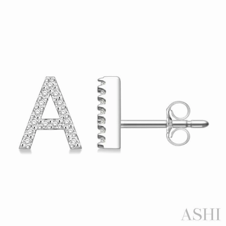 Opulent Shine Precious Gifts 1/10 Ctw Initial 'A' Round Cut Diamond Earrings in 10K White Gold