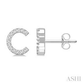 1/10 Ctw Initial 'C' Round Cut Diamond Earrings in 10K White Gold Curved Contour